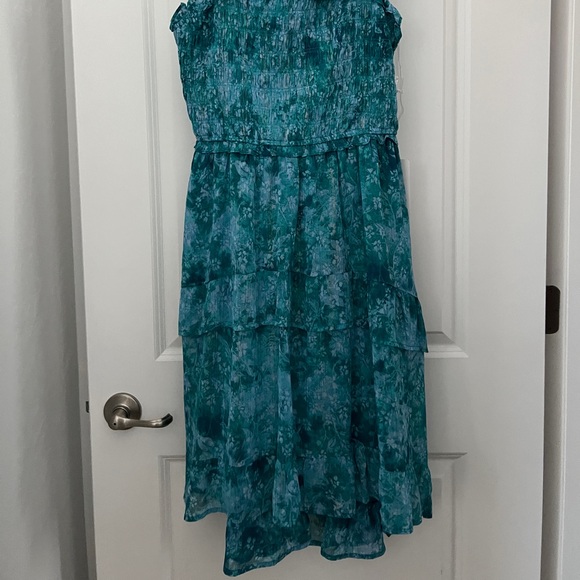 Turquoise High-Low Ruffle Dress - Picture 2 of 4